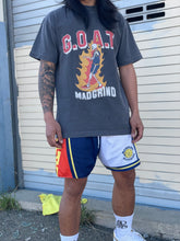 Load image into Gallery viewer, Our model wearing a GOAT CURRY TEE greatly combined with our Dub Remix V2 Hoop Shorts together with his MADGRIND iconic socks.