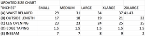 Updated size chart for our Die or MG HOOP SHORTS.